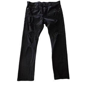 American Eagle Men's Jeans Black Denim Distressed Straight Core Flex 33x30‎